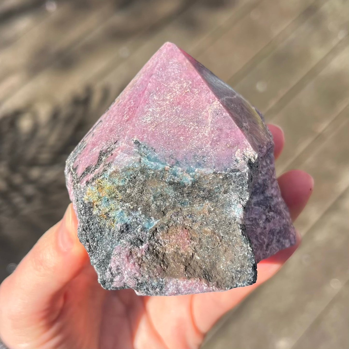 Black Vein Rhodonite Raw Point Crystal - Compassion, Love