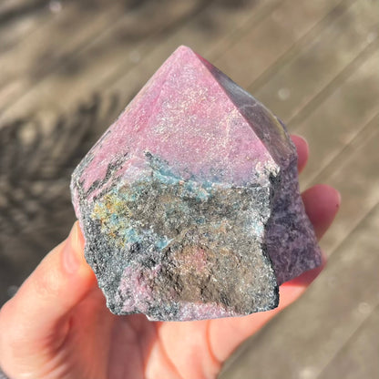 Black Vein Rhodonite Raw Point Crystal - Compassion, Love