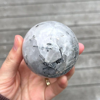 Tourmaline in Quartz Medium Sphere Crystal - Grounding, Protective, Purifying
