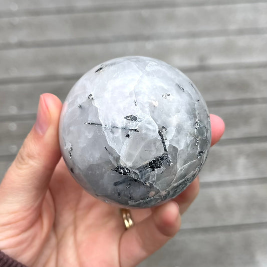 Tourmaline in Quartz Medium Sphere Crystal - Grounding, Protective, Purifying