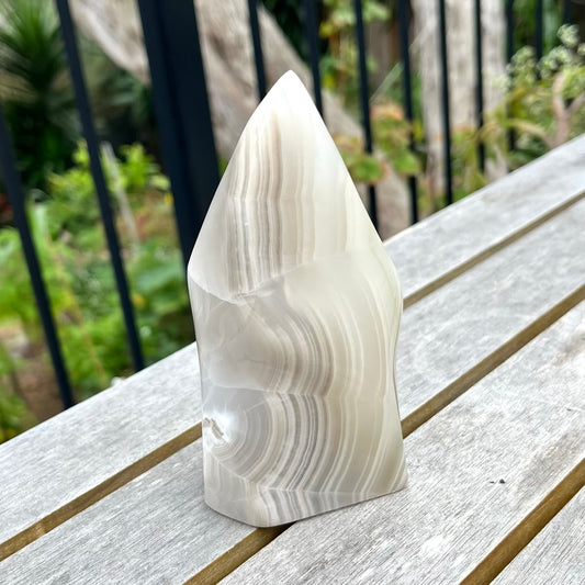 Zebra Onyx Large Flame Crystal - Stabilising, Energising