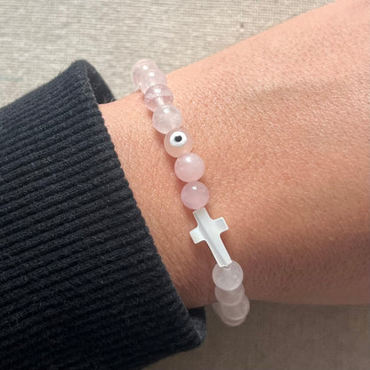 Mati Evil Eye Bracelet - Rose Quartz