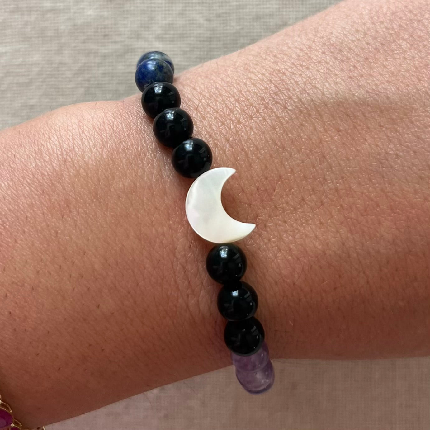 Lunar Protection Bracelet - Amethyst, Obsidian & Lapis Lazuli