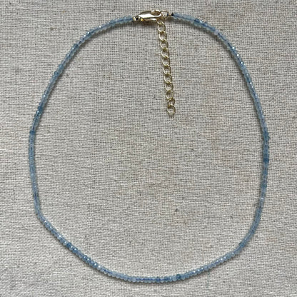 Aquamarine 3mm Facet Beaded Necklace - Calm
