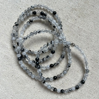 Black Rutilated Quartz 4mm Beaded Bracelet - Protection