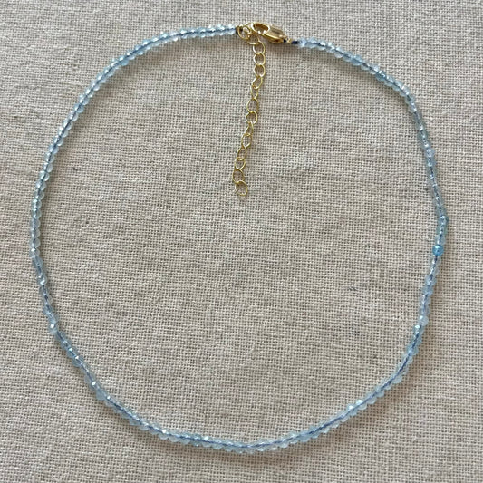 Aquamarine 3mm Facet Beaded Necklace - Calm