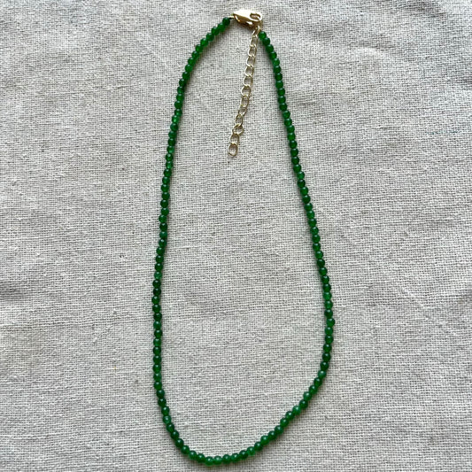 Green Jade 3mm Beaded Necklace - Luck