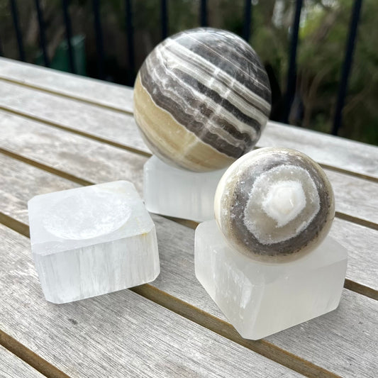 Selenite Crystal Sphere Holder - High Vibe, Protection, Spiritual Connection