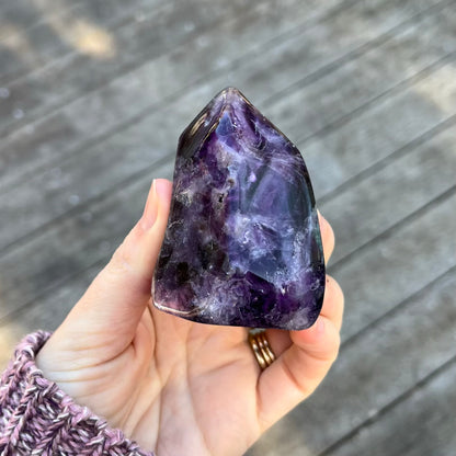 Purple Fluorite Medium Flame Tower Crystal - Vibrant, Clarifying, Uplifting