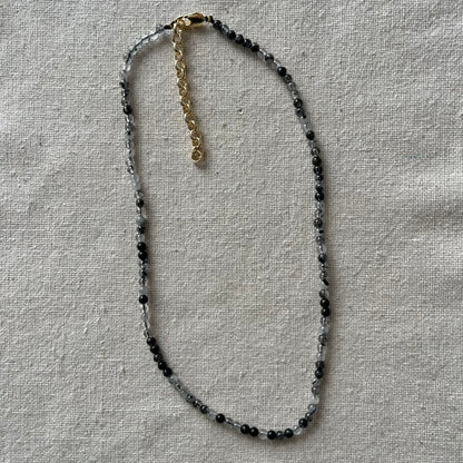 Black Rutilated Quartz 3mm Beaded Necklace - Confidence