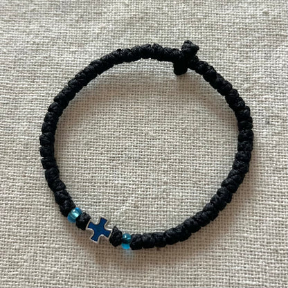 Komboskini Blue Cross Bracelet - Black