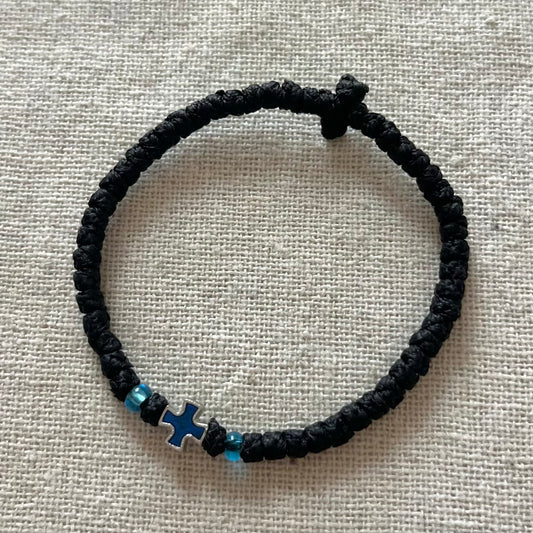 Komboskini Blue Cross Bracelet - Black