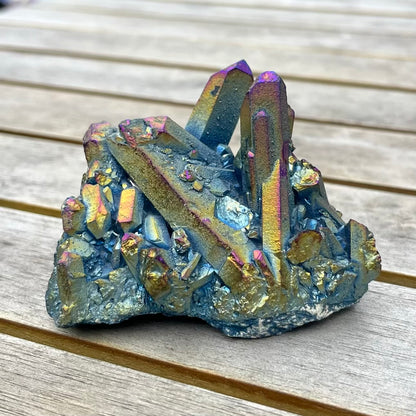 Titanium Aura Quartz Medium Cluster Crystal - Vitality, Confidence, Joy