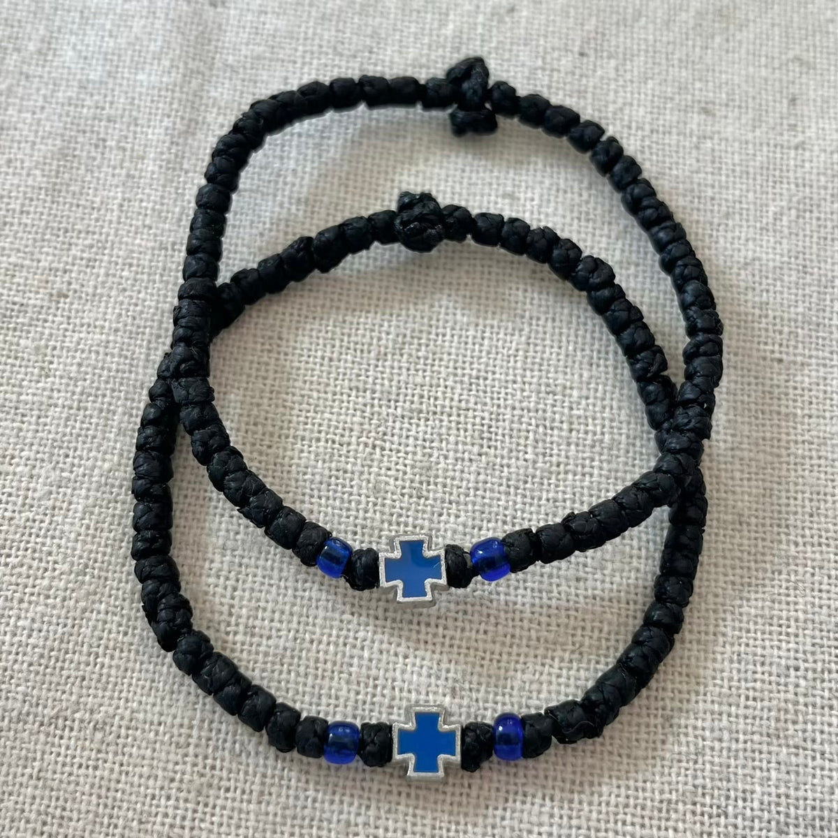 Komboskini Blue Cross Bracelet - Black