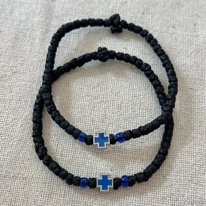 Komboskini Blue Cross Bracelet - Black