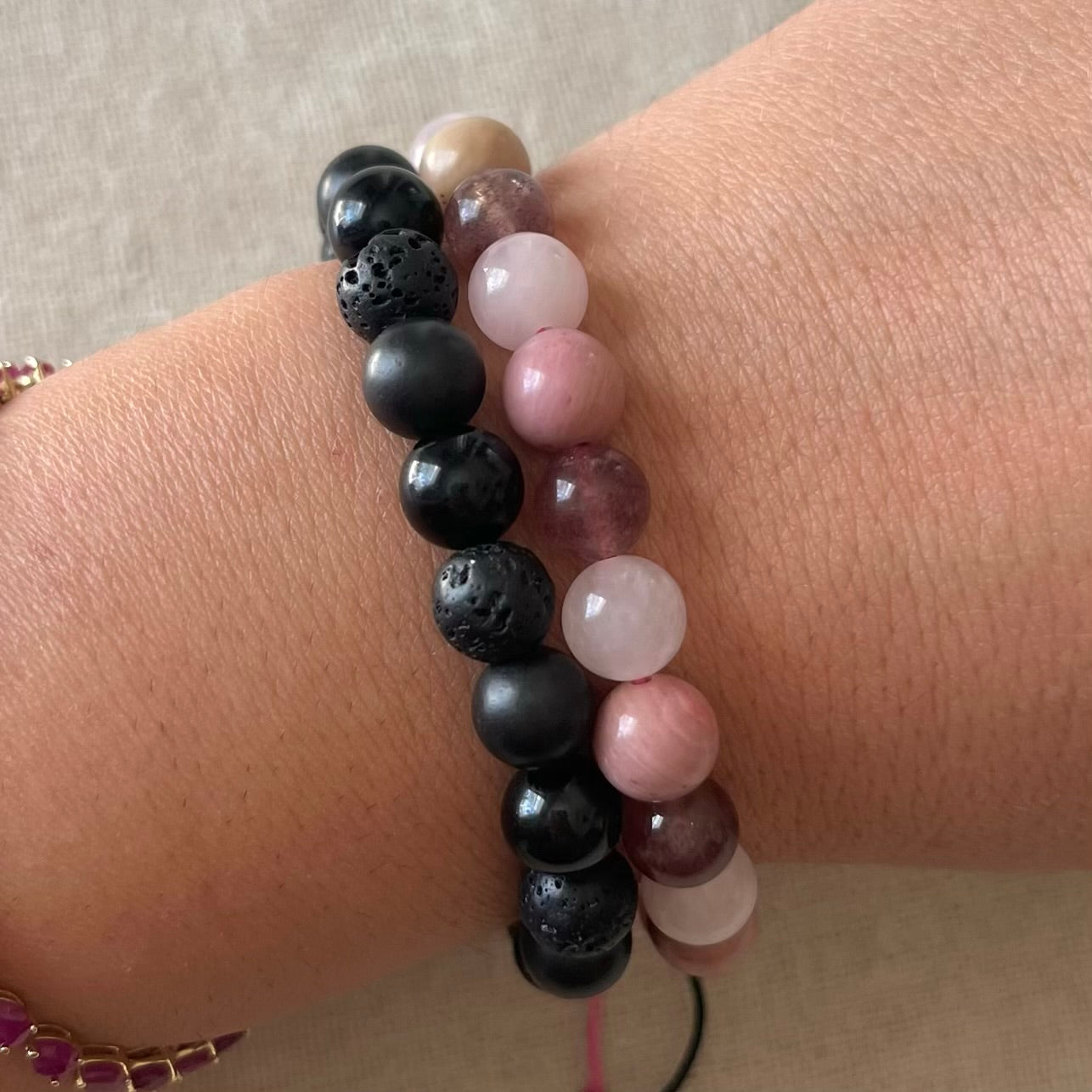 Protective Cord Bracelet - Shungite, Obsidian, Lava Stone