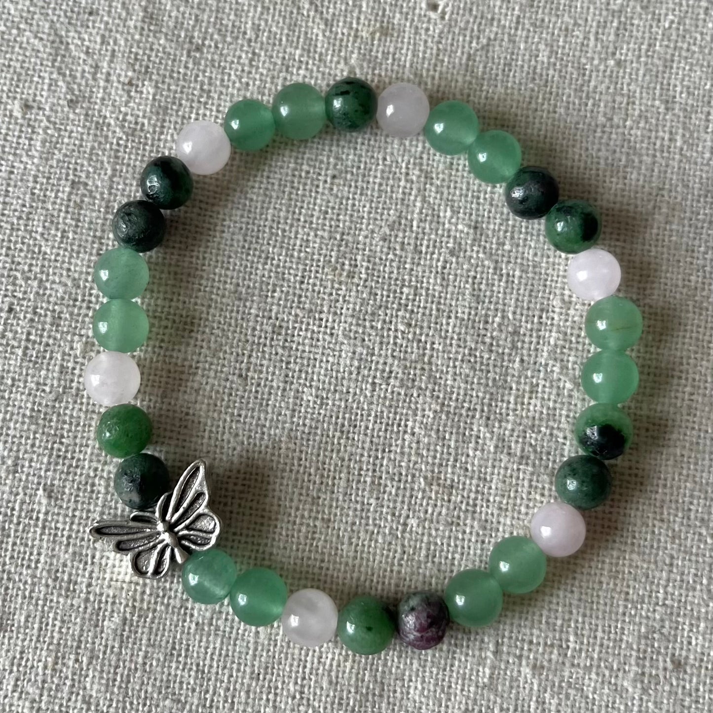 Butterfly Garden Bracelet - Ruby Zoisite, Green Aventurine, Rose Quartz