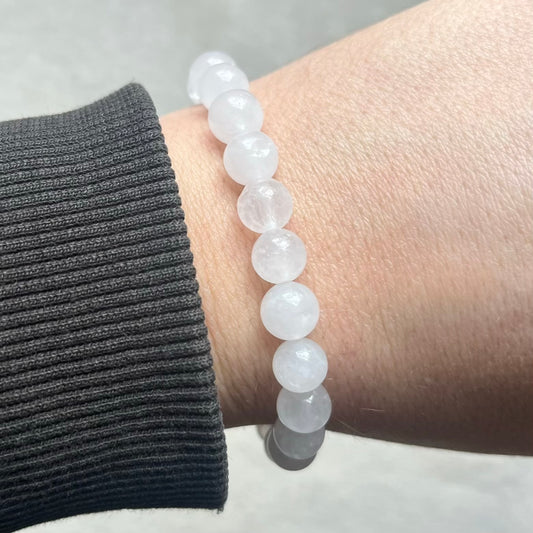 White Jade 8mm Beaded Bracelet - Luck