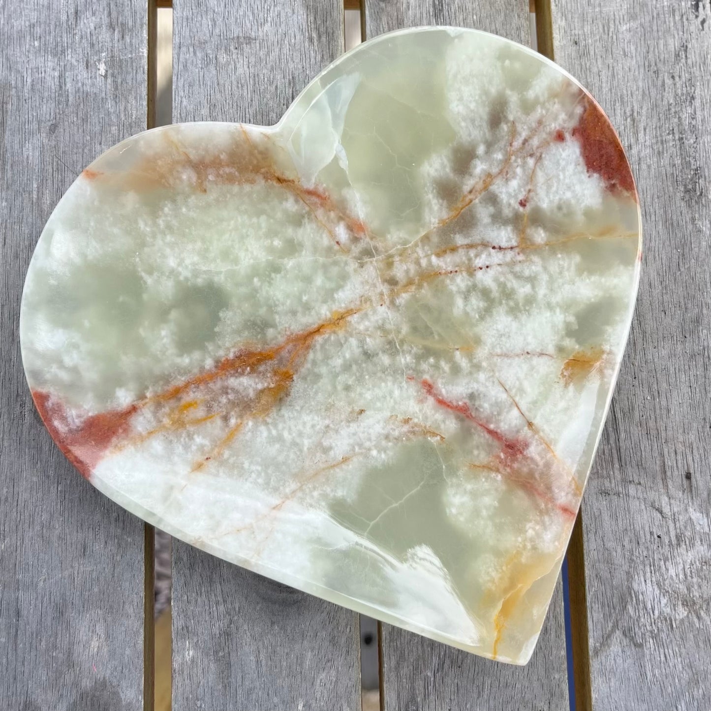 Green Onyx Large Heart Crystal Dish - Protection, Grounding, Strength
