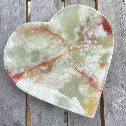 Green Onyx Large Heart Crystal Dish - Protection, Grounding, Strength