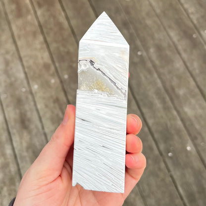 White Crazy Lace Agate Large Point Crystal - Joy, Positive Energy