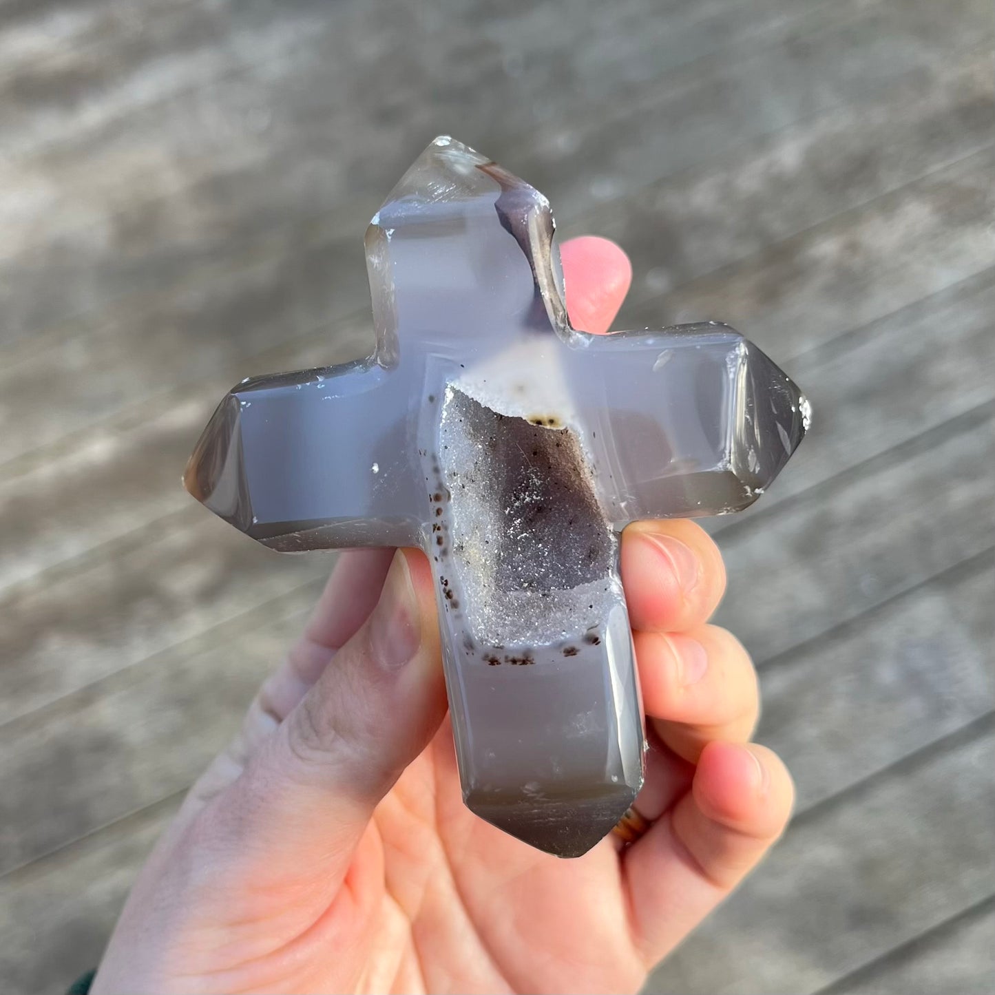 Agate Medium Cross Crystal - Grounding, Harmonising, Protective