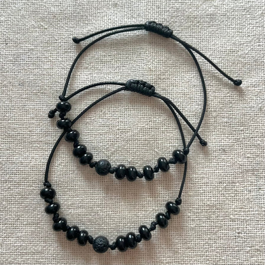 Grounding Cord Bracelet - Onyx & Lava Stone