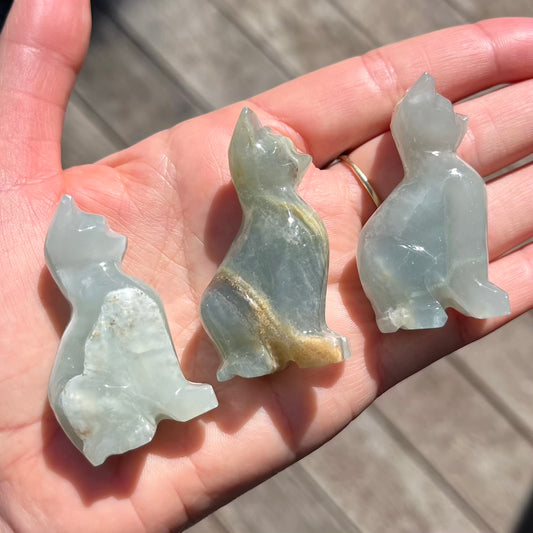 Blue Onyx Mini Cat Crystal - Calm, Peace, Grounding