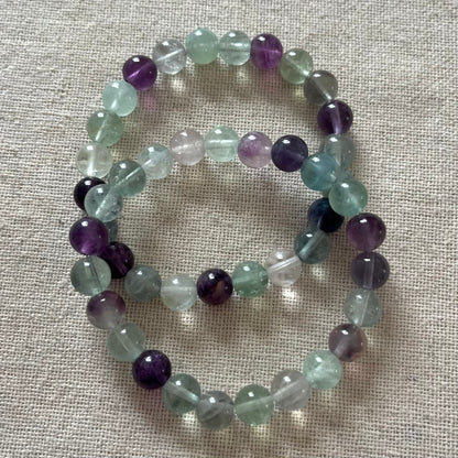 Rainbow Fluorite 8mm Beaded Bracelet - Clarity