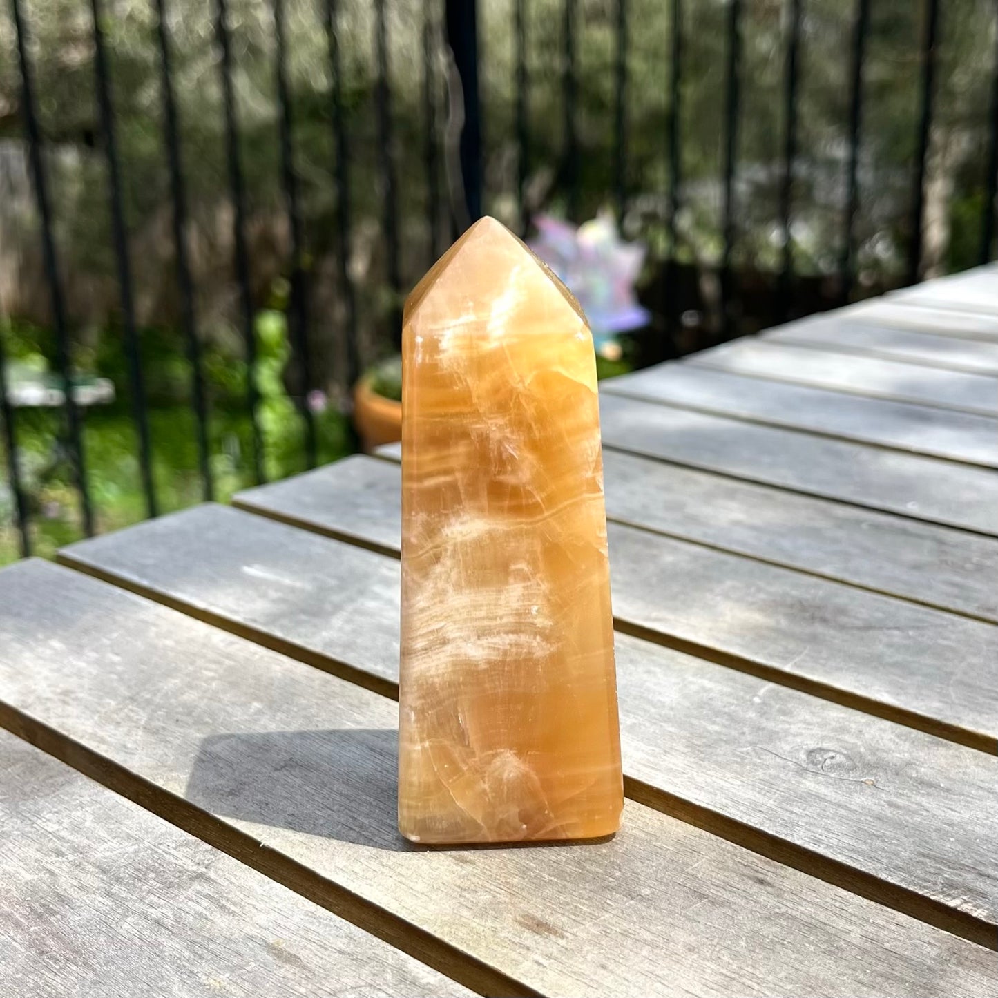 Honey Calcite Medium Tower Crystal - Protective, Mystical, Transformative