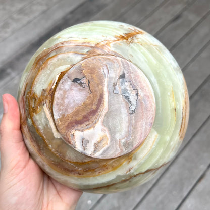 Green Onyx XL Crystal Bowl - Heart Chakra, Confidence