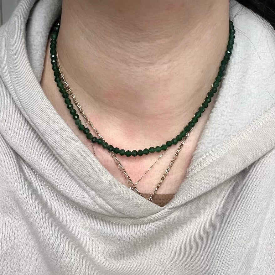 Green Jade 4mm Facet Beaded Necklace - Luck