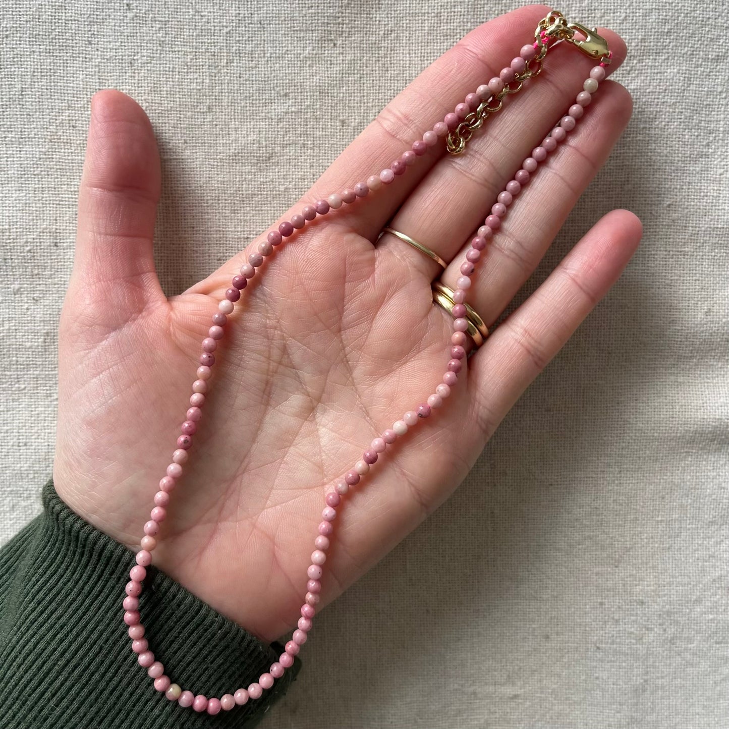 Rhodonite 3mm Beaded Necklace - Compassion