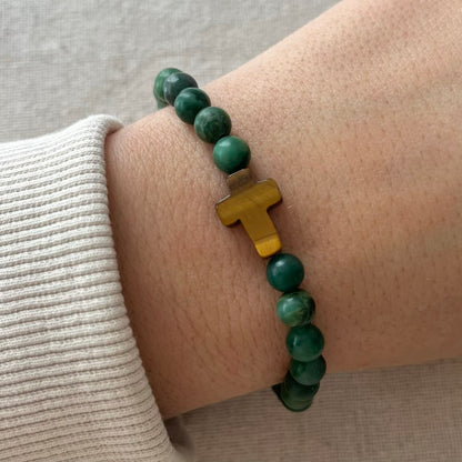 Protection Cross Bracelet - African Jade & Tiger Eye