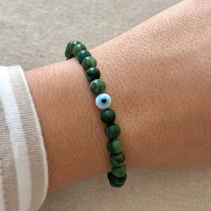 Protection Evil Eye Bracelet - Green Jade 6mm