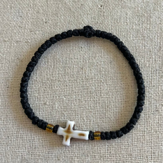 Komboskini White Cross Bracelet - Black