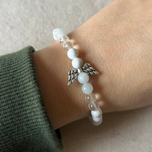 Celestial Wings Bracelet - Aquamarine, Howlite, Clear Quartz