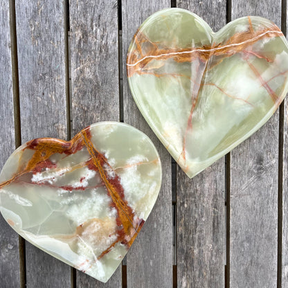 Green Onyx Large Heart Crystal Dish - Protection, Grounding, Strength
