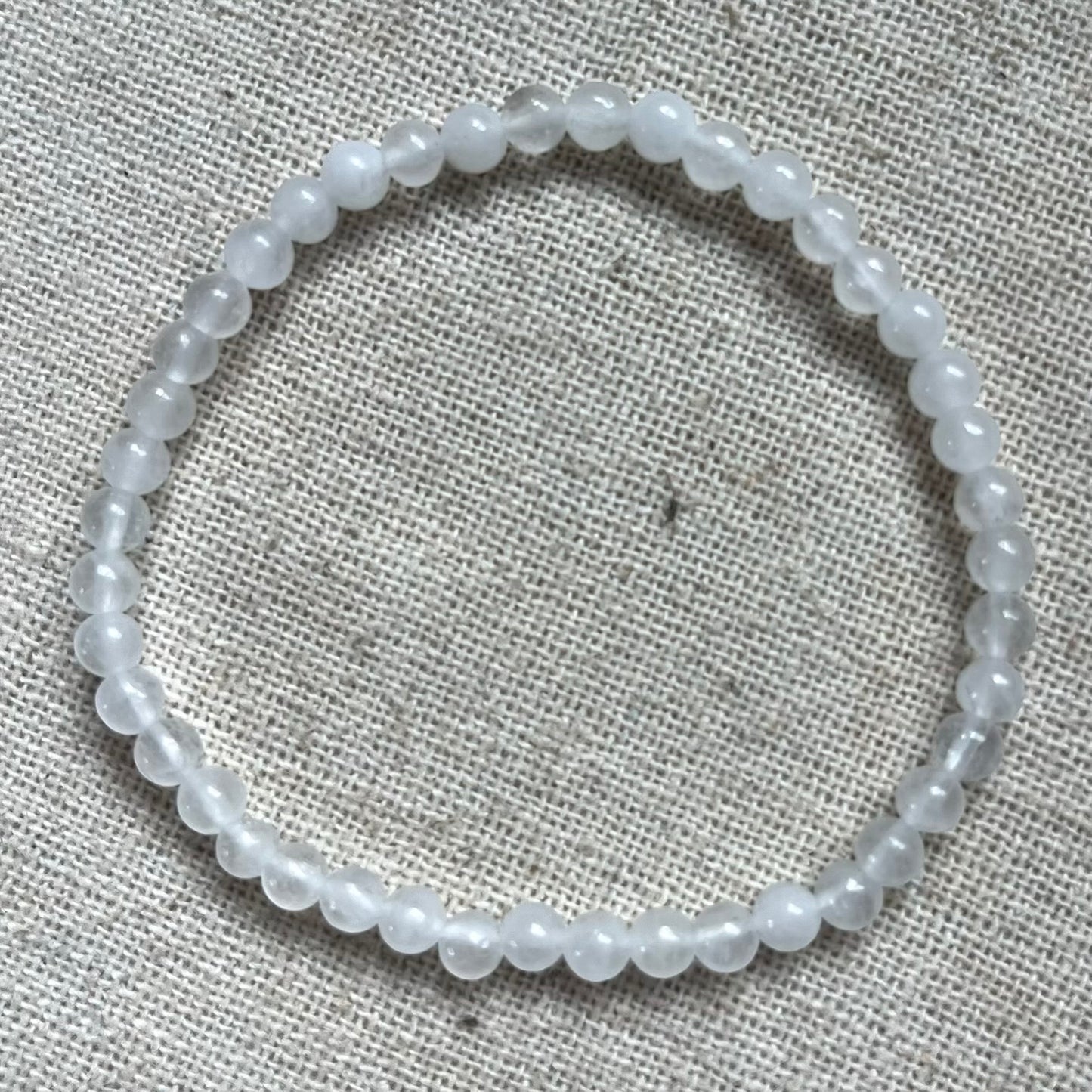 White Jade 4mm Beaded Bracelet - Luck