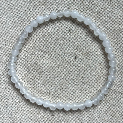 White Jade 4mm Beaded Bracelet - Luck