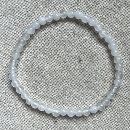 White Jade 4mm Beaded Bracelet - Luck