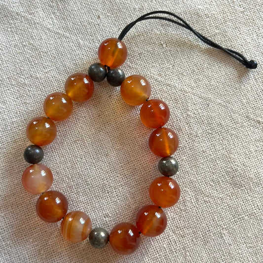 Komboloi Worry Bead Bracelet - Carnelian & Pyrite