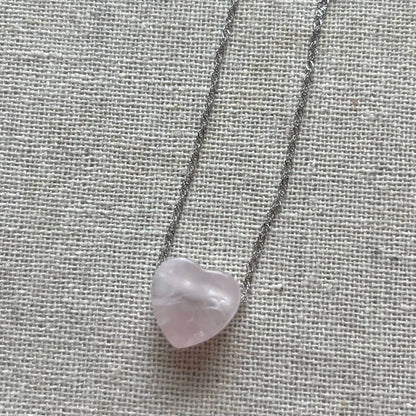 Rose Quartz Heart Pendant - Sterling Silver
