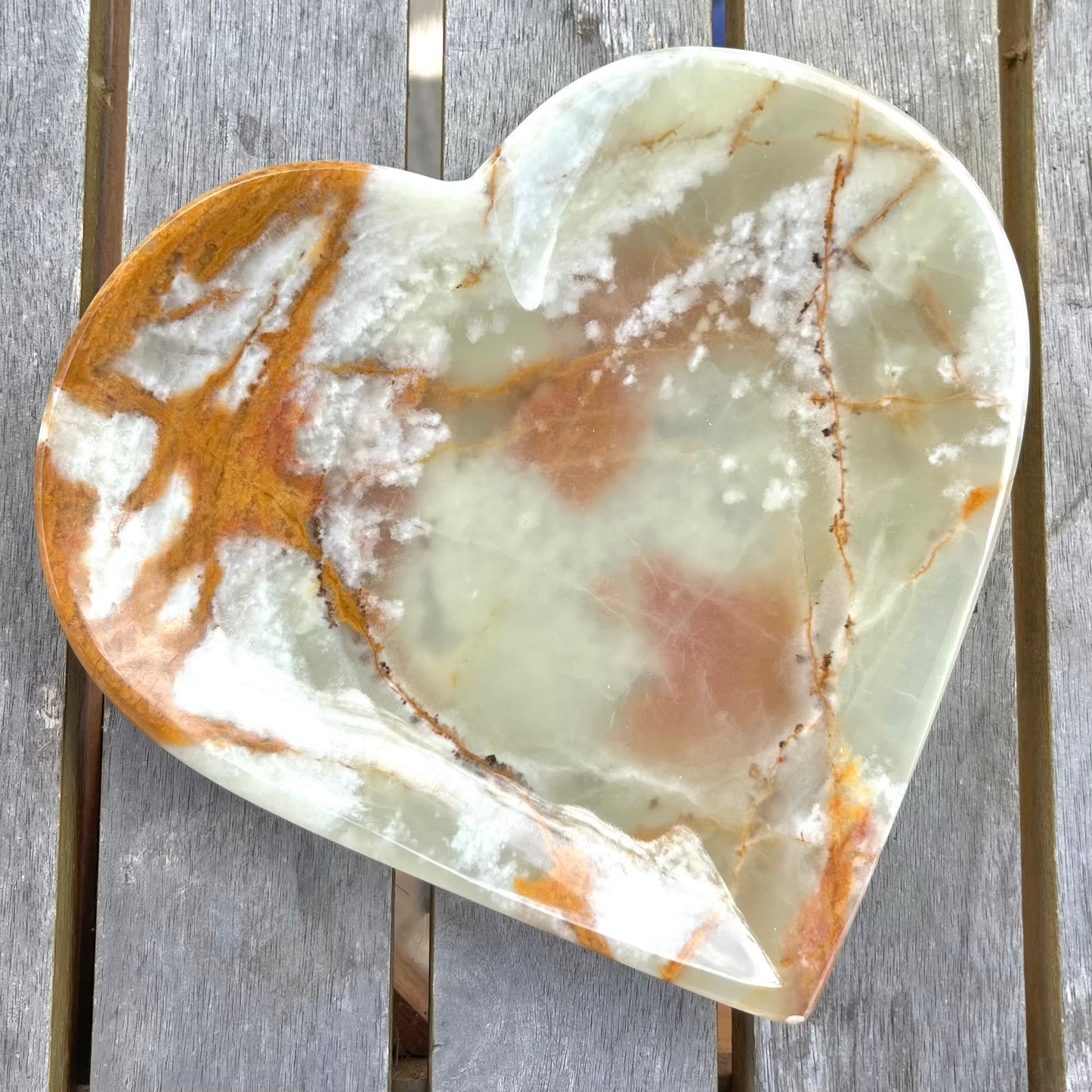 Green Onyx Large Heart Crystal Dish - Protection, Grounding, Strength