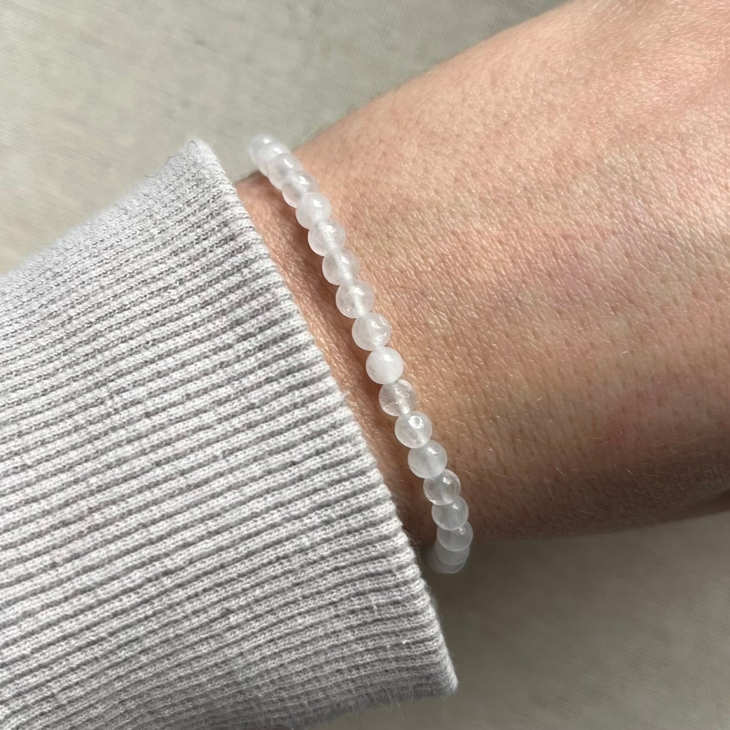 White Jade 4mm Beaded Bracelet - Luck