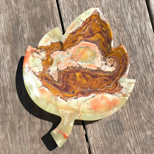 Green Onyx Leaf Crystal Dish - Protection, Grounding, Strength