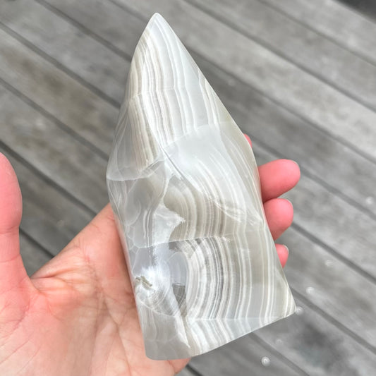 Zebra Onyx Large Flame Crystal - Stabilising, Energising