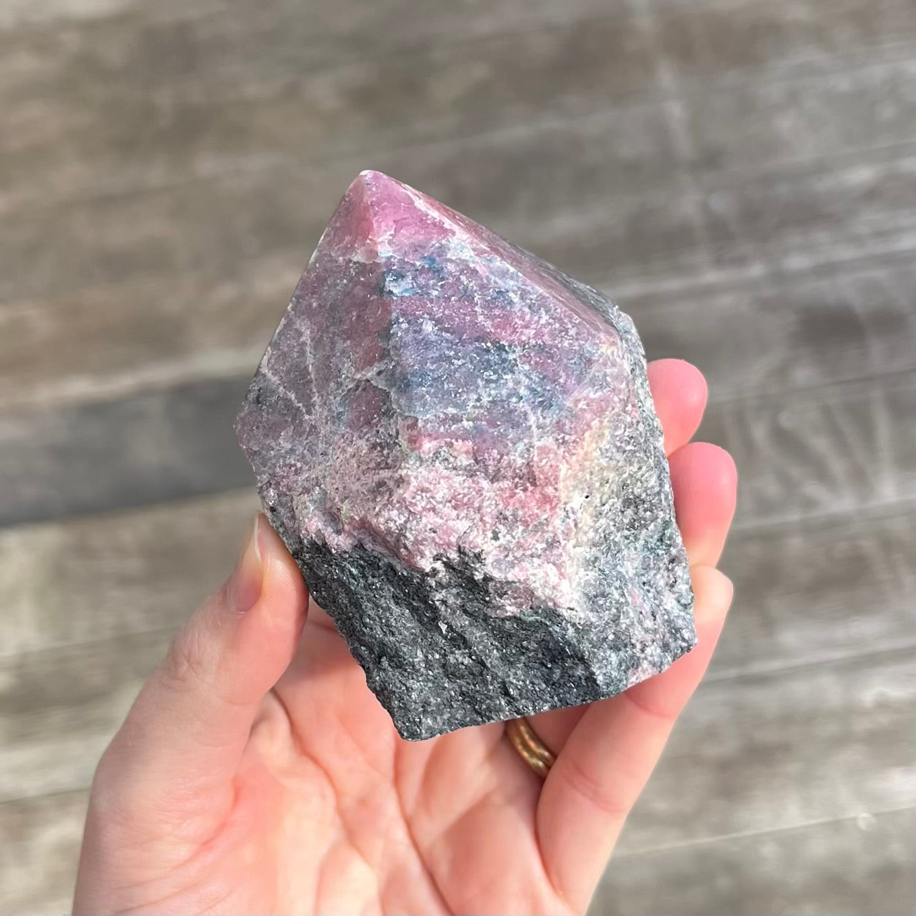 Black Vein Rhodonite Raw Point Crystal - Compassion, Love