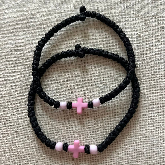 Komboskini Pink Cross Bracelet - Black