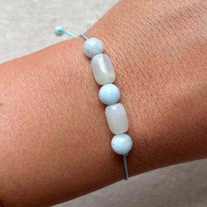 Moonstone & Aquamarine Cord Bracelet